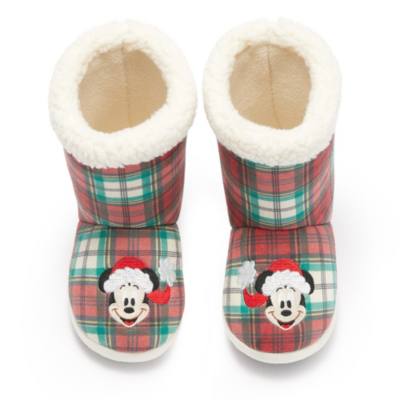 Mickey Mouse Tartan Christmas Slippers for Kids
