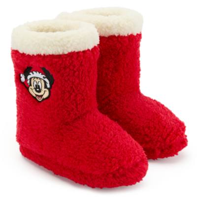 Chaussons Mickey en p&egrave;re No&euml;l en sherpa sp&eacute;cial f&ecirc;tes pour enfants