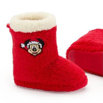 Chaussons Mickey en p&egrave;re No&euml;l en sherpa sp&eacute;cial f&ecirc;tes pour enfants