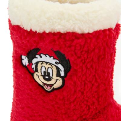 Chaussons Mickey en p&egrave;re No&euml;l en sherpa sp&eacute;cial f&ecirc;tes pour enfants