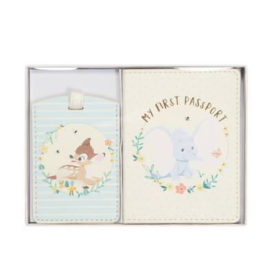 Set portadocumentos y etiqueta maleta Bambi y Dumbo para beb&eacute;,