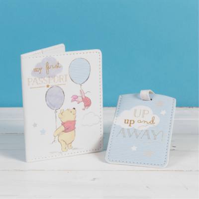 Winnie the Pooh Blue Baby Passport Holder and Luggage Tag