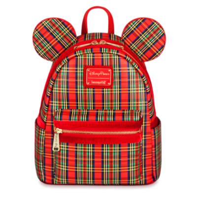 Loungefly Disney Minnie top Mouse Plaid Holiday Mini Backpack and wallet