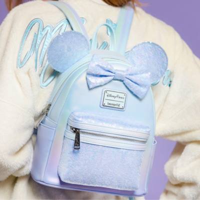Loungefly Minnie Mouse Sequined  Winter Blue Mini Backpack
