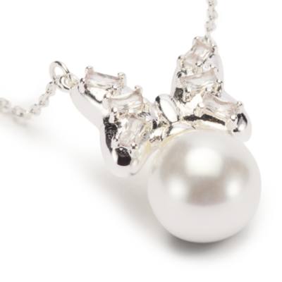 Minnie Mouse Silvertone Bow Pearl Necklace