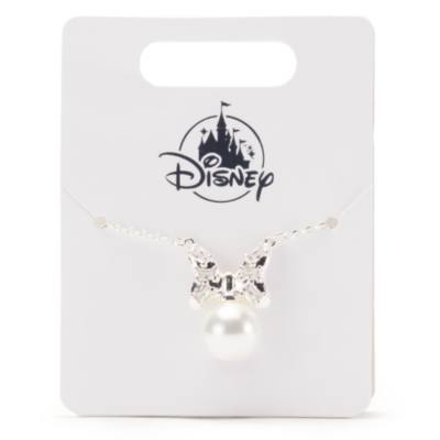 Minnie Mouse Silvertone Bow Pearl Necklace