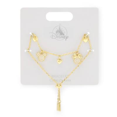 Mickey and Minnie Mouse Goldtone Bolo Charm Bracelet