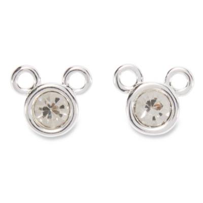 Pendientes bot&oacute;n plateados icono circular Mickey Mouse