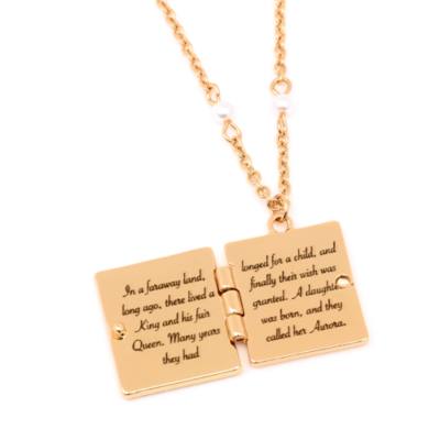 Sleeping Beauty Book Goldtone Necklace