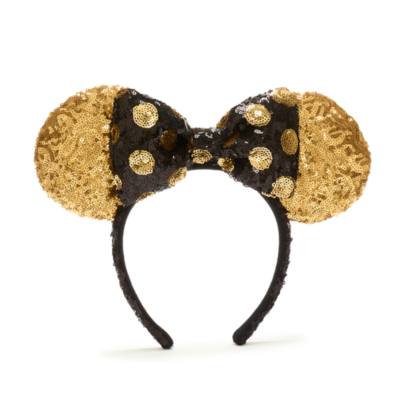 Walt Disney World Minnie Mouse Black and Gold Sequin Ears Headband for Adults