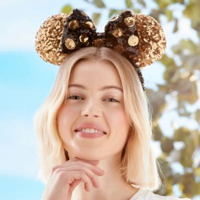 Walt Disney World Minnie Mouse Black and Gold Sequin Ears Headband for Adults