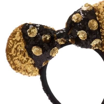 Walt Disney World Minnie Mouse Black and Gold Sequin Ears Headband for Adults