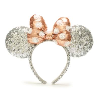 Walt Disney World Minnie Mouse Rose Gold and Silver Sequin Bow Ears Headband for Adults