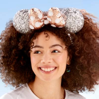 Walt Disney World Minnie Mouse Rose Gold and Silver Sequin Bow Ears Headband for Adults
