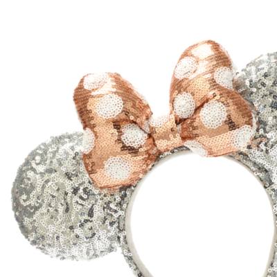 Walt Disney World Minnie Mouse Rose Gold and Silver Sequin Bow Ears Headband for Adults