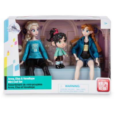 Set de mu&ntilde;ecas en miniaturas Anna, Elsa y Vanellope Ralph rompe Internet, Disney Store