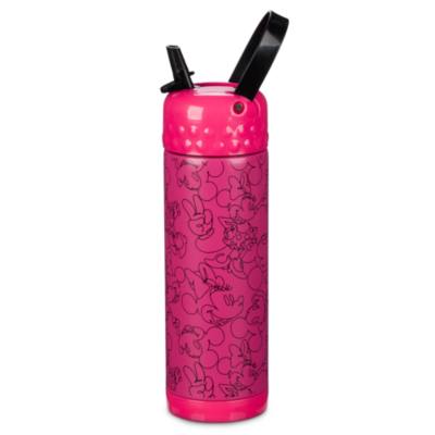 Mickey and Minnie Mouse Stainless Steel Water Bottle with Built-In Straw
