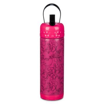 Mickey and Minnie Mouse Stainless Steel Water Bottle with Built-In Straw