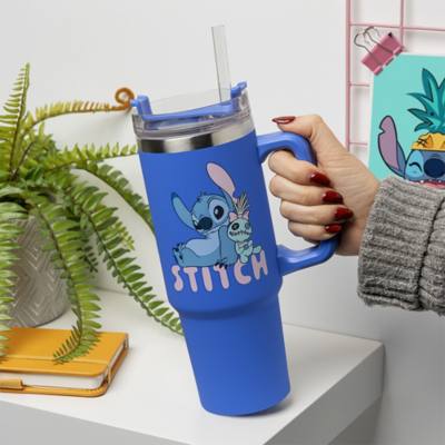 Stitch Stainless Steel Tumbler With Straw, Lilo & Stitch
