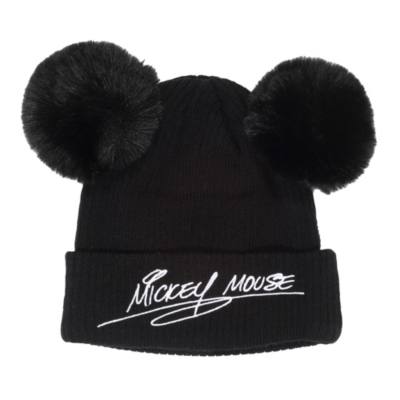 Mickey Mouse Beanie with Pom-Poms For Adults