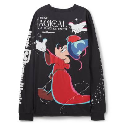Walt Disney World Sorcerer Mickey Mouse Back to Front Long Sleeve T-shirt for Adults, Fantasia