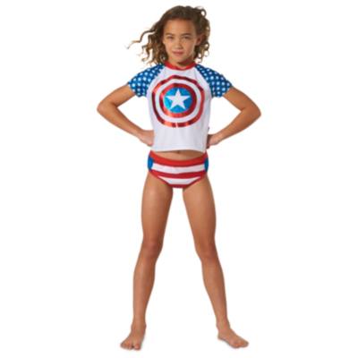 Captain America - 3-teiliger Bikini und Sonnenschutzhemd f&uuml;r Kinder