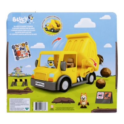 Moose Toys Bluey's Dump Truck With Exclusive Hard-Hat Bluey and Muddy Bingo Figures